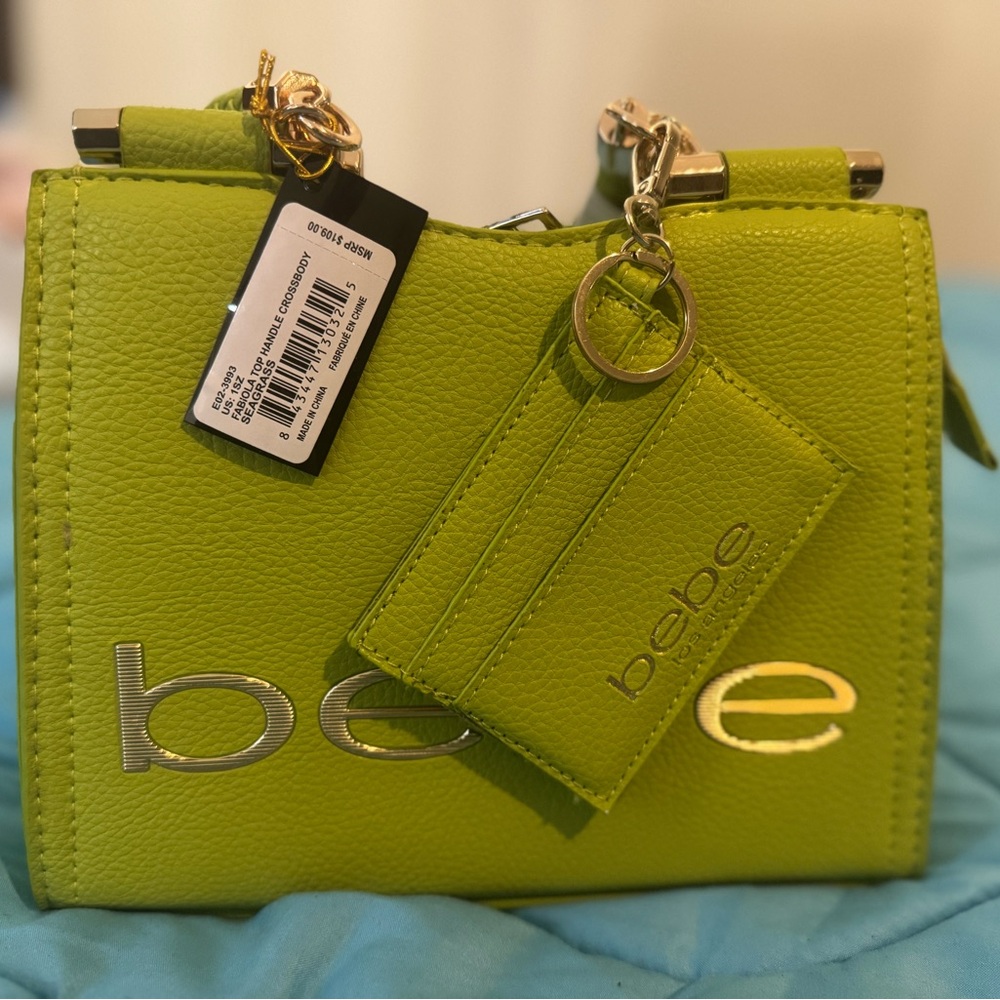 Bebe Gold and Green Crossbody Bag with Textured Leather